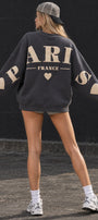 Kadın Oversize Sweatshirt Paris 3D Baskılı Füme – Bisiklet Yaka, Kol ve Sırt Baskılı, 3 İplik 