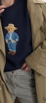Kadın Oversize Sweatshirt Ranch Bear Baskılı Lacivert – Bisiklet Yaka, 3 İplik Şardonlu Polar