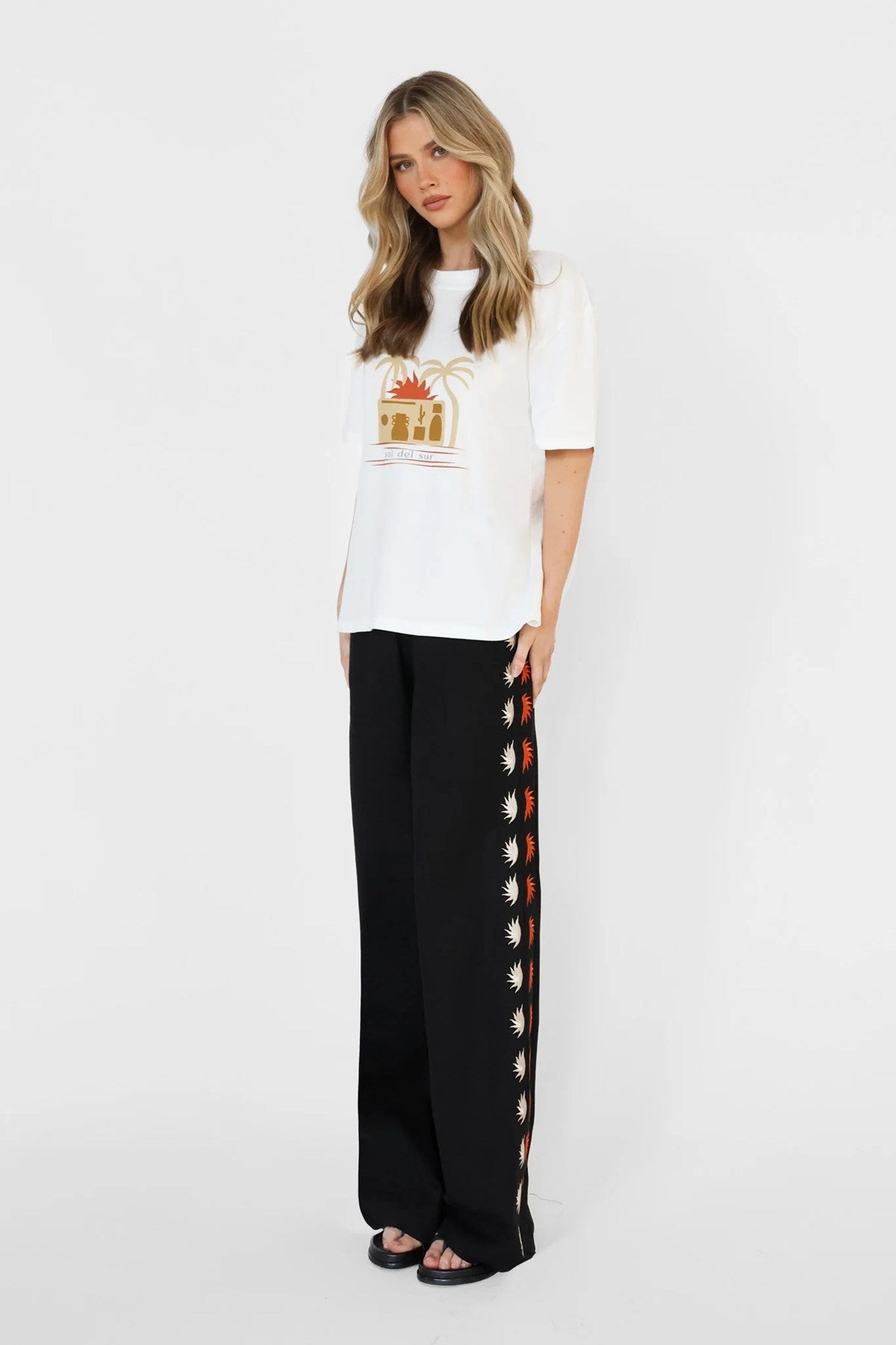 Kadın Bohem Stil Akdeniz Temalı Oversize Kadın Tişört
