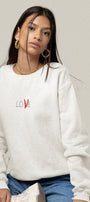 Unisex Oversize Sweatshirt V-Love Baskılı Beyaz – Bisiklet Yaka, Sevgilergünü, Couple, Hediye