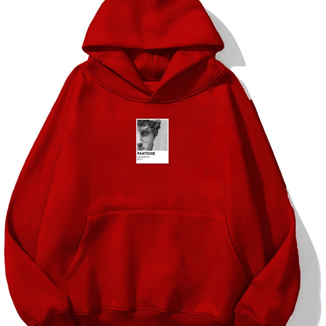 Kapüşonlu İçi Polar David Baskılı Kırmızı Unisex Oversize Hoodie Sweatshirt