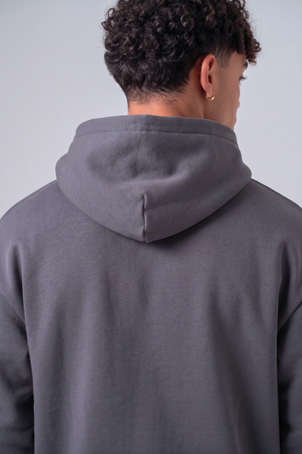 Erkek Oversize Sweatshirt Hoodie Shark Hello Füme – Kapüşonlu, 3 İplik Polar, Kanguru Cepli