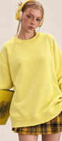 Kadın Oversize Sweatshirt Paris 3D Baskılı Sarı – Bisiklet Yaka, Kol ve Sırt Baskılı, 3 İplik