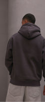 Erkek Oversize Sweatshirt Hoodie CHMP Yazlı Baskılı Füme – Kapüşonlu, 3 İplik Polar, Kanguru Cepli
