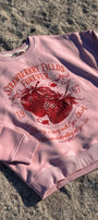 Kadın Oversize Sweatshirt Strawberry Fields Pembe – Bisiklet Yaka, 3 İplik Şardonlu Polar