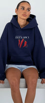 Kadın Oversize Sweatshirt Hoodie Hot & Spicy Baskılı Lacivert – Kapüşonlu, 3 İplik Şardonlu Polar