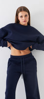 Unisex Oversize Sweatshirt Basic Lacivert – Bisiklet Yaka, 3 İplik Şardonlu Polar