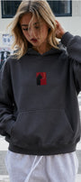 Kadın Oversize Hoodie Noir Cat Baskılı Füme – Kapüşonlu, Kanguru Cepli, 3 İplik Şardonlu Polar