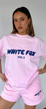 White Fox Kadın Açık Pembe Vol 3 Yazılı Offstage Şort Tişört Alt Üst Takım