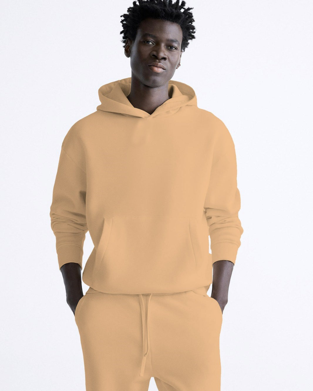 Kapüşonlu İçi Polar Bej Unisex Oversize Hoodie Sweatshirt
