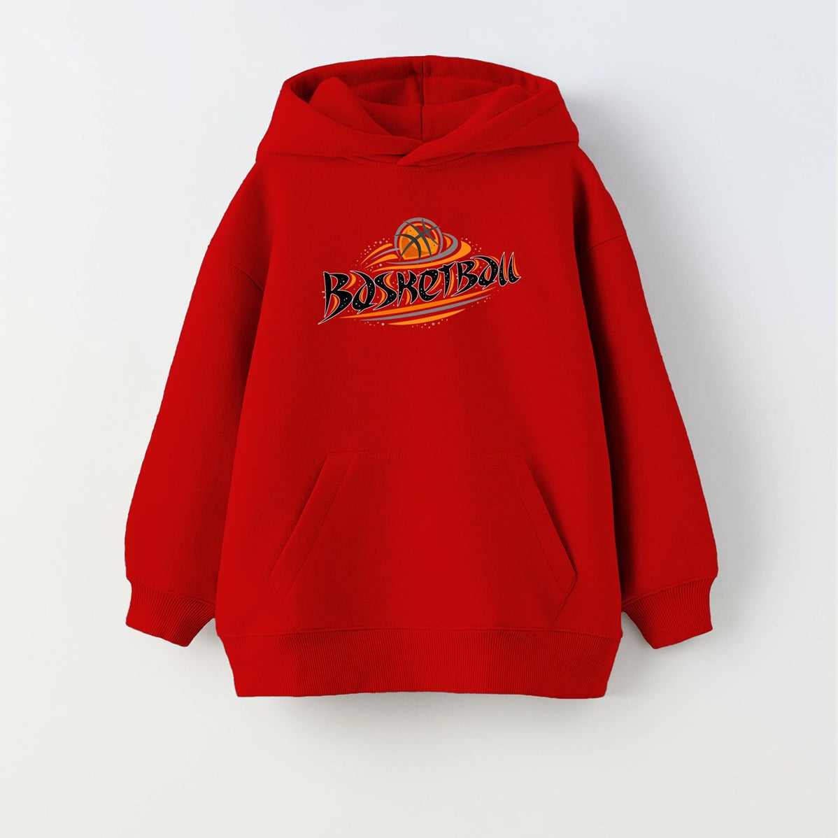 Kapüşonlu İçi Polar Basketbol Baskılı Kırmızı Unisex Çocuk Hoodie Sweatshirt