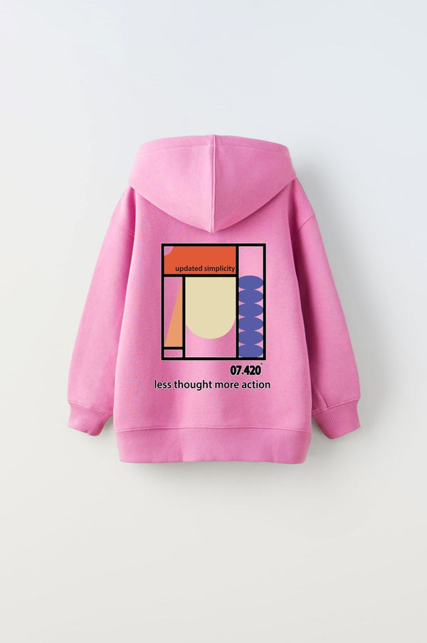 Kapüşonlu İçi Polar Updated Simplicity Baskılı Pembe Unisex Çocuk Hoodie Sweatshirt