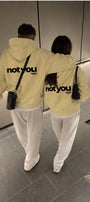Unisex Oversize Hoodie Not You Again Baskılı Sarı – Kapüşonlu, Kanguru Cepli, 3 İplik Şardonlu 