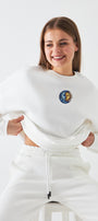 Kadın Oversize Sweatshirt Sun & Moon Baskılı Beyaz – Bisiklet Yaka, 3 İplik Şardonlu Polar