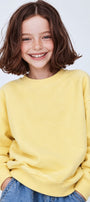 Kız Çocuk Oversize Sweatshirt Basic Sarı – Bisiklet yaka, 3 iplik şardonlu polar