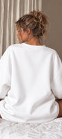 Kadın Oversize Sweatshirt Elbise Dangerous Chick Baskılı Beyaz – Uzun Boy, 3 İplik Şardonlu Polar
