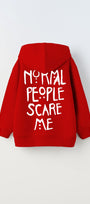 Kapüşonlu İçi Polar Normal People Scare Me Baskılı Kırmızı Unisex Hoodie Çocuk Sweatshirt