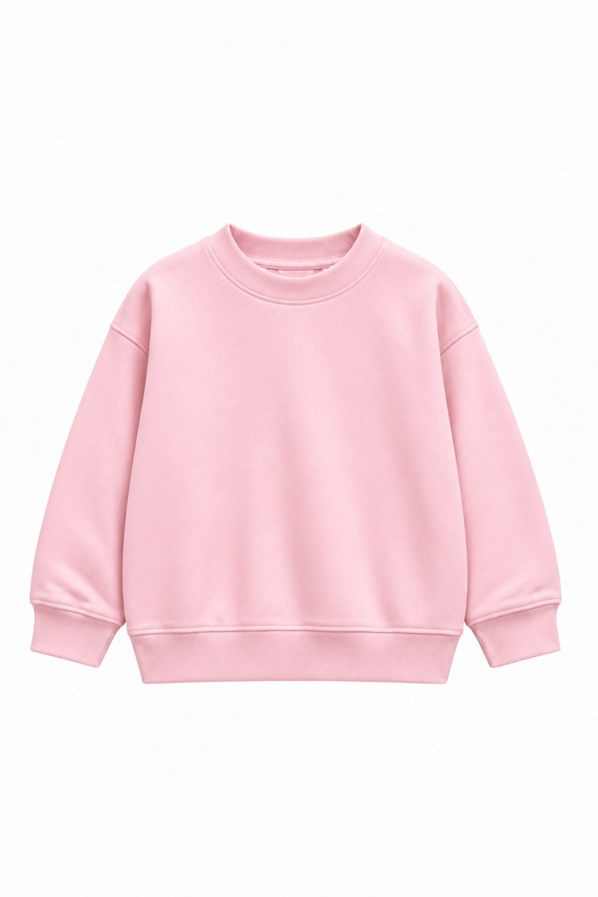 Kız Çocuk Oversize Sweatshirt Basic Pembe – Bisiklet yaka, 3 iplik şardonlu polar