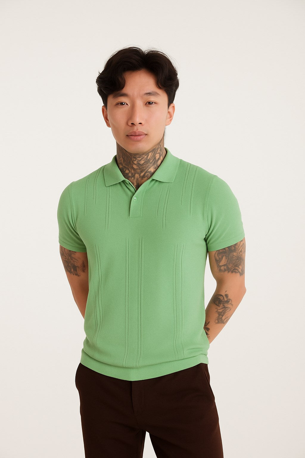 Erkek Yeşil Polo Yaka Triko Tişört – Kısa Kollu, Yazlık Modern Slim Fit Örgü Model