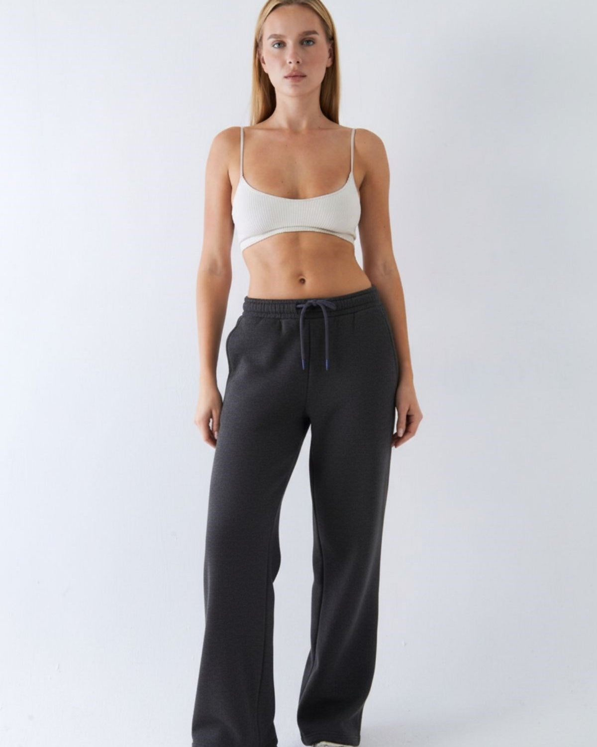 Oversize Unisex Eşofman Altı Füme Melanj – 3 İplik Şardonlu, Bol Paça, Cepli, Modern Rahat Kesim