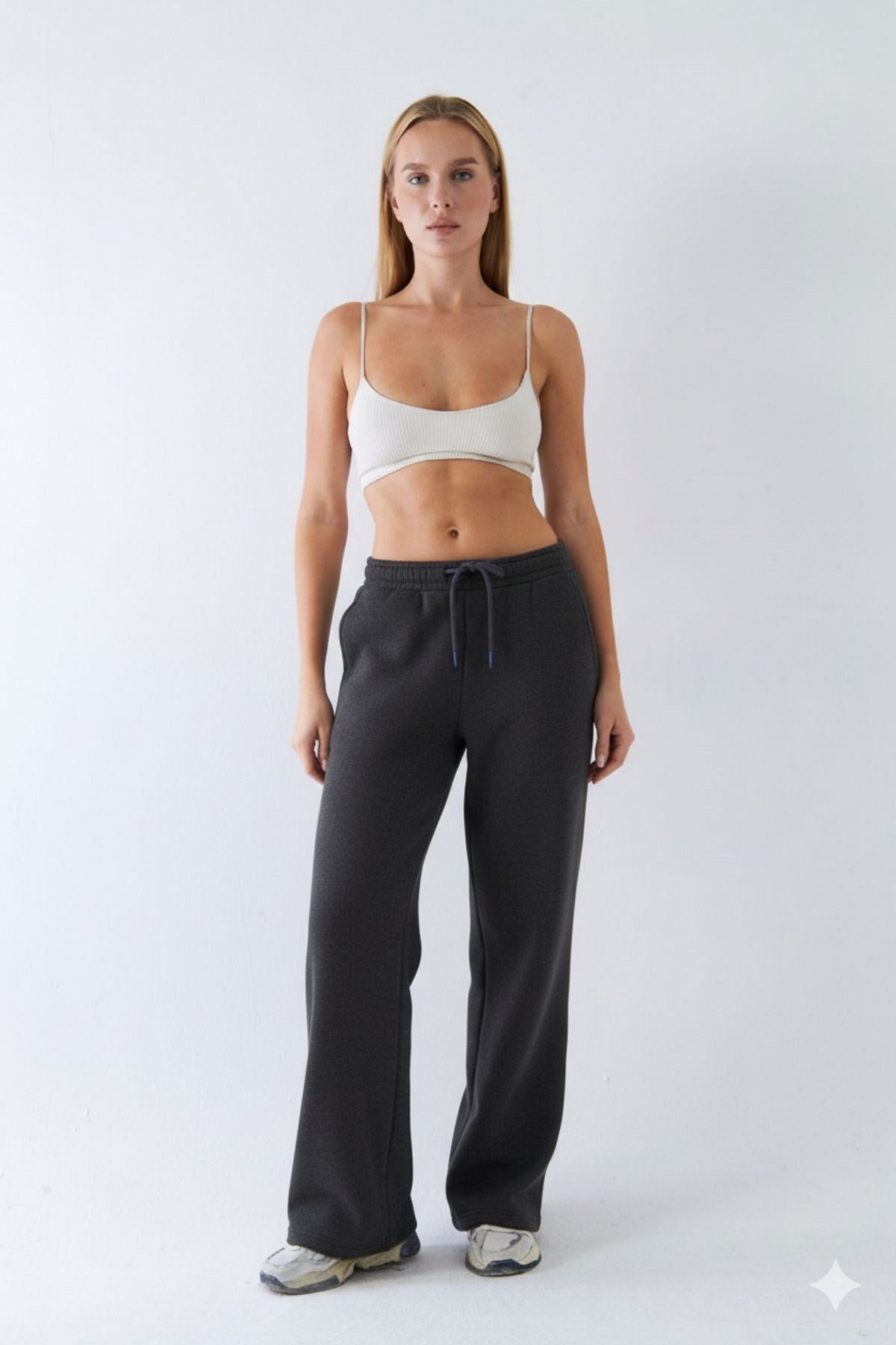 Oversize Unisex Eşofman Altı Füme Melanj – 3 İplik Şardonlu, Bol Paça, Cepli, Modern Rahat Kesim