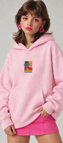 Kadın Oversize Hoodie Seventies Party Baskılı Pembe - Kapüşonlu, Kanguru Cepli, 3 İplik Polar