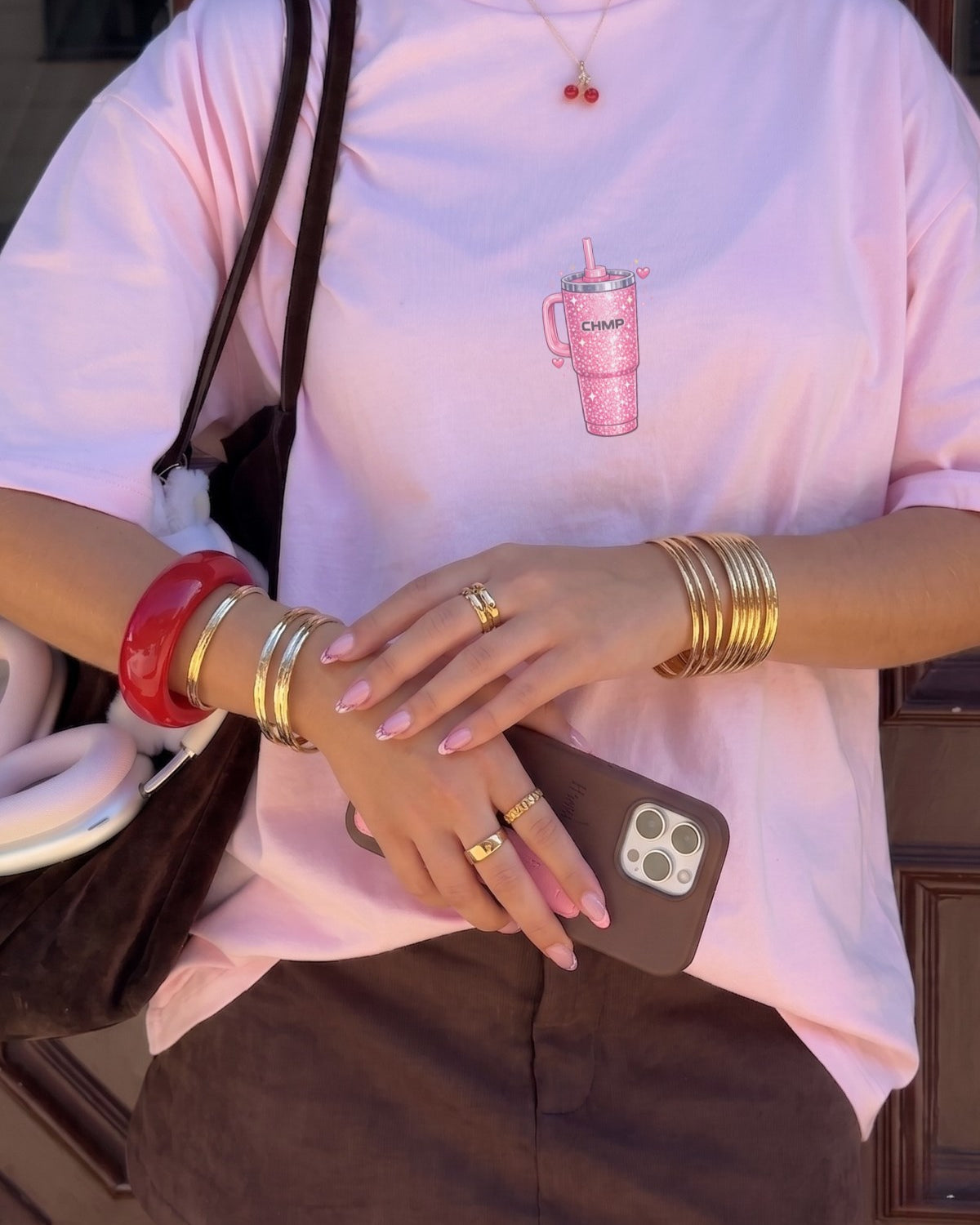 Kadın Oversize Tişört Pink Tumbler Baskılı Pembe – Bisiklet Yaka, Rahat Kalıp, %100 Pamuk