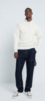 Erkek Ekru Yarım Fermuarlı Sweatshirt 3 İplik Şardonlu Oversize Kesim          ChatGPT’ye sor