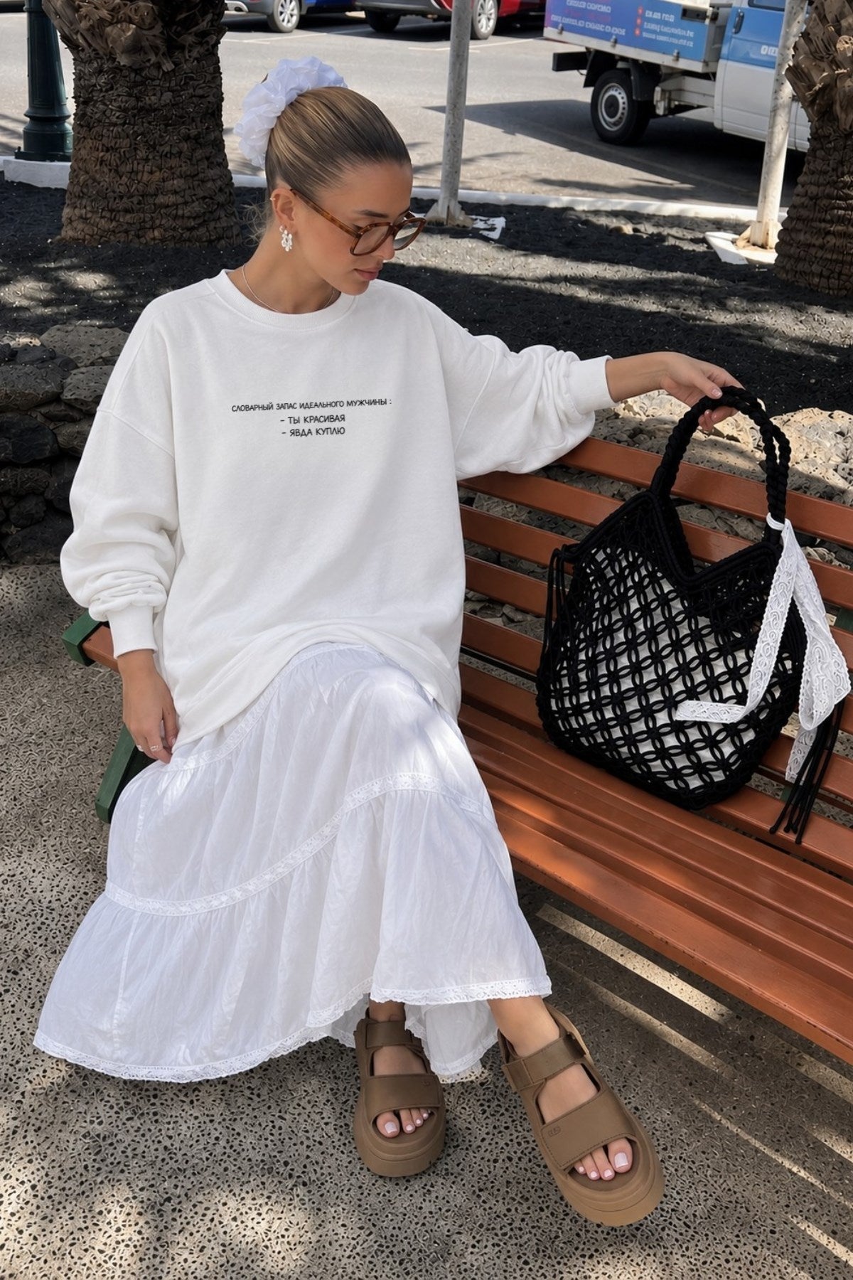 Kadın Oversize Sweatshirt Elbise Perfect Man Baskılı Beyaz – Bisiklet Yaka, 3 İplik Şardonlu Polar