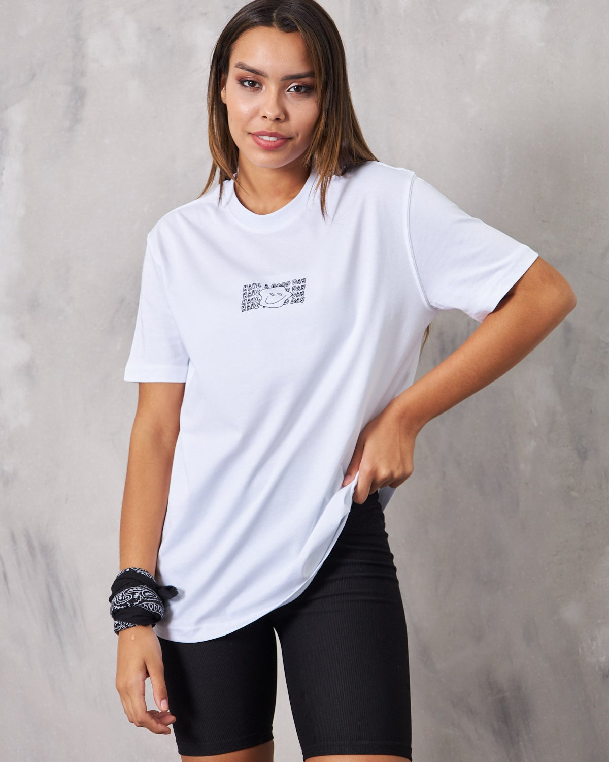 Have A Good Day Yazılı Gülen Yüz Tasarım Baskılı Beyaz Kadın T-Shirt