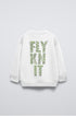 Beyaz Bisiklet Yaka Collective Yazılı Arka Fly Kn It Yazılı Oversize Çocuk Sweatshirt
