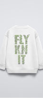 Beyaz Bisiklet Yaka Collective Yazılı Arka Fly Kn It Yazılı Oversize Çocuk Sweatshirt