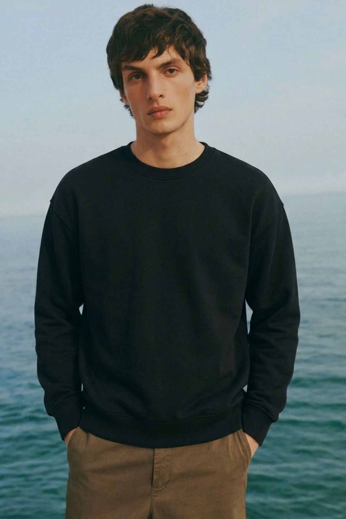 Erkek Oversize Sweatshirt Western Spirit Baskılı Siyah – Bisiklet Yaka, 3 İplik Şardonlu Polar