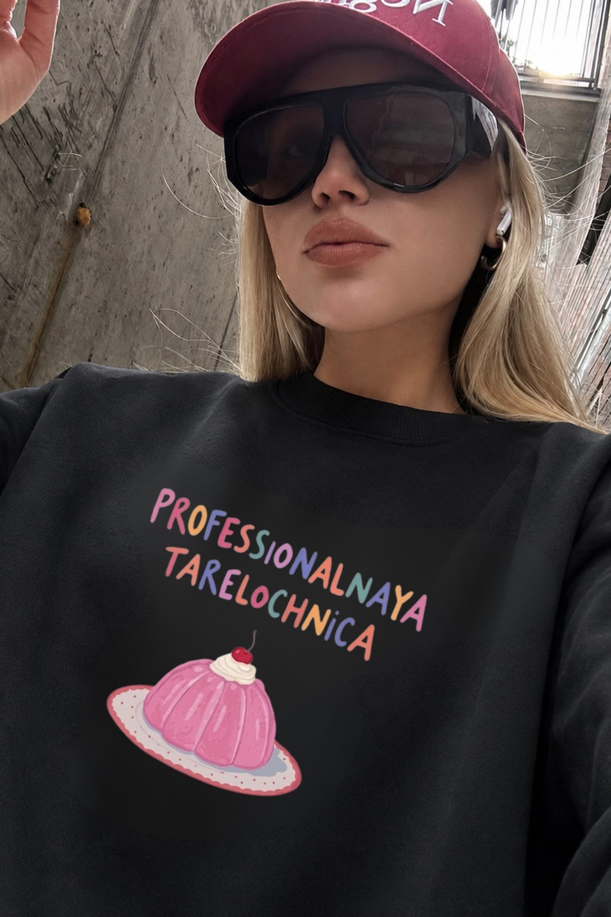 Kadın Oversize Sweatshirt Elbise Sweet Mood Baskılı Siyah – Bisiklet Yaka, 3 İplik Şardonlu Polar