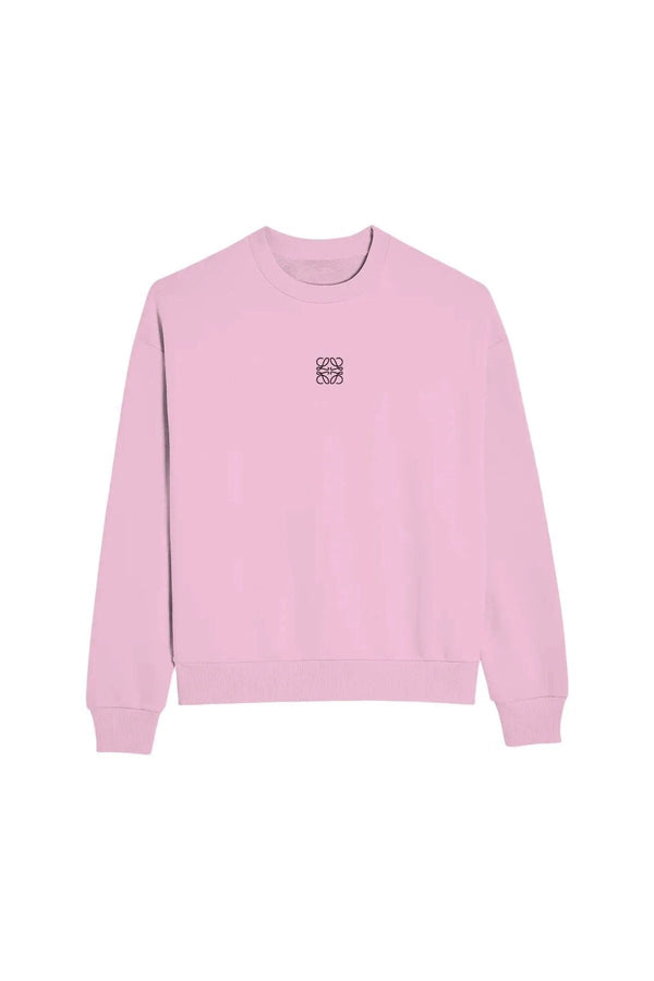 Pembe Unisex Loewe Yüksek Baskı Bisiklet Yaka Oversize Sweatshirt