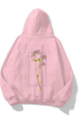 Kapüşonlu İçi Polar Flowers Baskılı Pembe Unisex Hoodie Sweatshirt