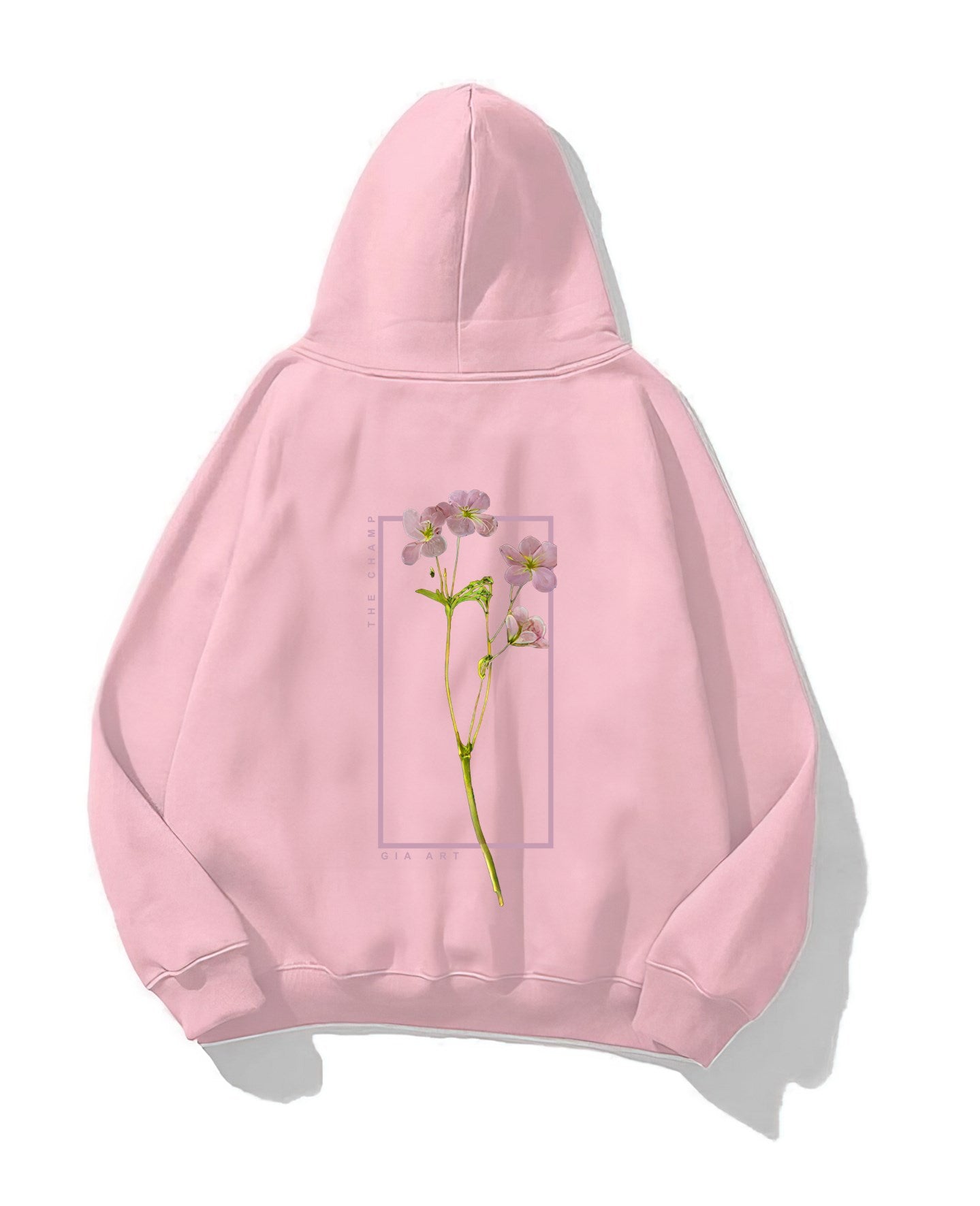 Kapüşonlu İçi Polar Flowers Baskılı Pembe Unisex Hoodie Sweatshirt