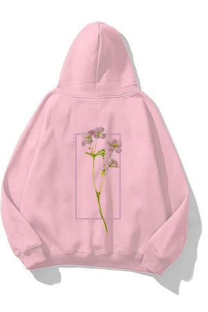 Kapüşonlu İçi Polar Flowers Baskılı Pembe Unisex Hoodie Sweatshirt