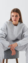 Unisex Oversize Sweatshirt Basic Gri – Bisiklet Yaka, 3 İplik Şardonlu Polar