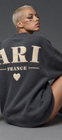 Kadın Oversize Sweatshirt Paris 3D Baskılı Füme – Bisiklet Yaka, Kol ve Sırt Baskılı, 3 İplik 
