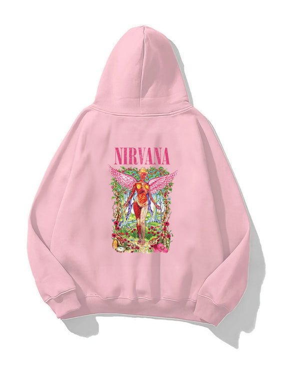 Kapüşonlu İçi Polar Pembe Nirvana Baskılı Pembe Unisex Hoodie Sweatshirt