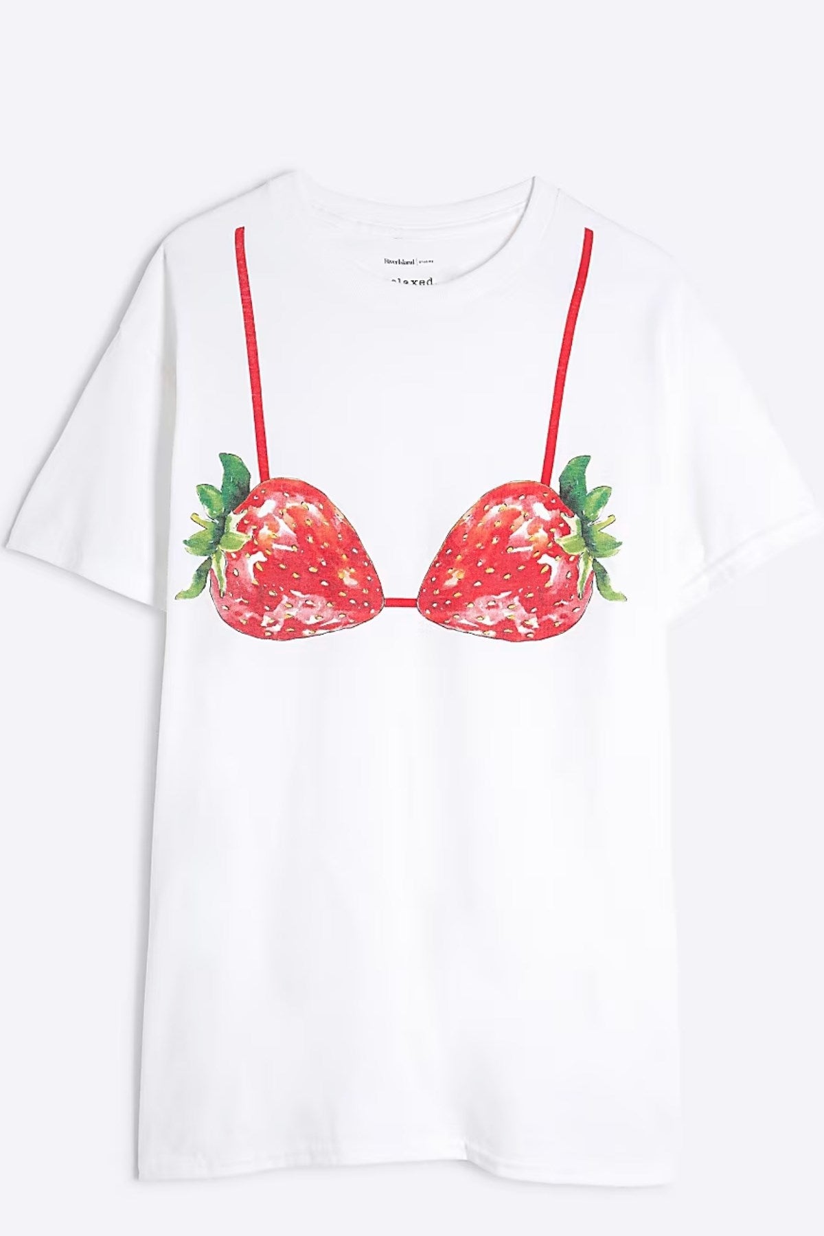 Eğlenceli Çilek Bikini Baskılı Beyaz Model %100 Pamuk Oversize Kadın Tişört