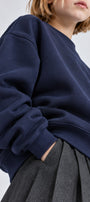 Kız Çocuk Oversize Sweatshirt Basic Lacivert – Bisiklet yaka, 3 iplik şardonlu polar