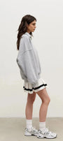 Kadın Gri Yarım Fermuarlı Ceket Sweatshirt 3 İplik Şardonlu Oversize Kesim