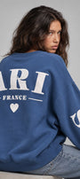 Kadın Oversize Sweatshirt Paris 3D Baskılı Marine – Bisiklet Yaka, Kol ve Sırt Baskılı, 3 İplik