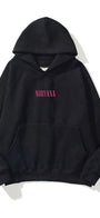 Kapüşonlu İçi Polar Pembe Nirvana Baskılı Siyah Unisex Hoodie Sweatshirt