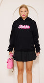 Kapüşonlu İçi Polar Barbie Baskılı Siyah Unisex Hoodie Sweatshirt