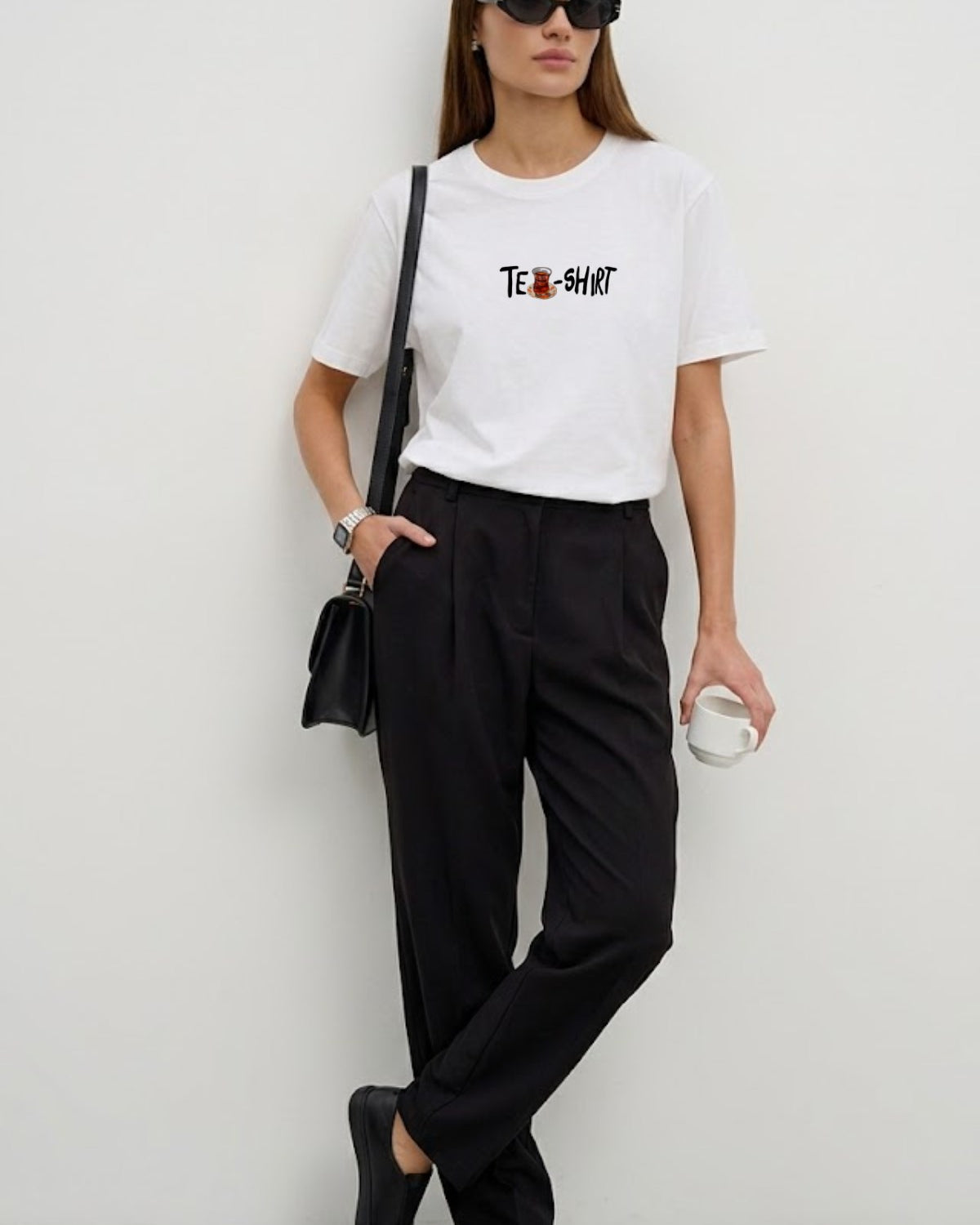Kadın Oversize Tişört Tea-Shirt Baskılı Beyaz – Bisiklet Yaka, Rahat Kalıp, %100 Pamuk