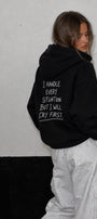 Kadın Oversize Hoodie Cry First Baskılı Siyah – Kapüşonlu, Kanguru Cepli, 3 İplik Şardonlu Polar