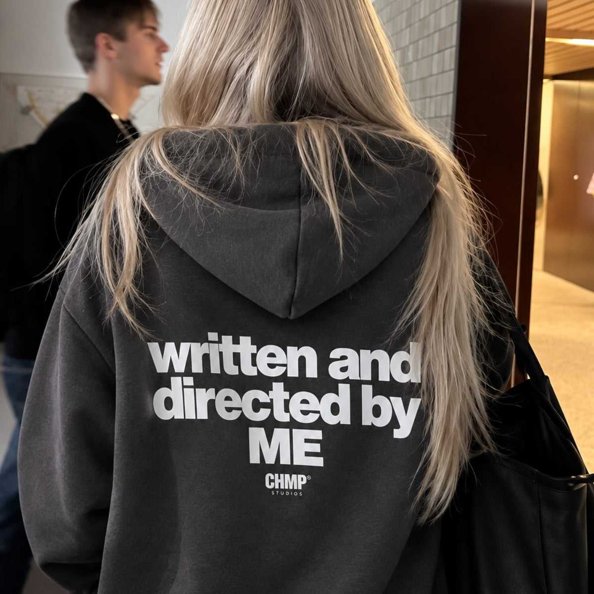 Kadın Oversize Hoodie Written & Directed Baskılı Füme – Kapüşonlu, Sırt Baskılı, 3 İplik